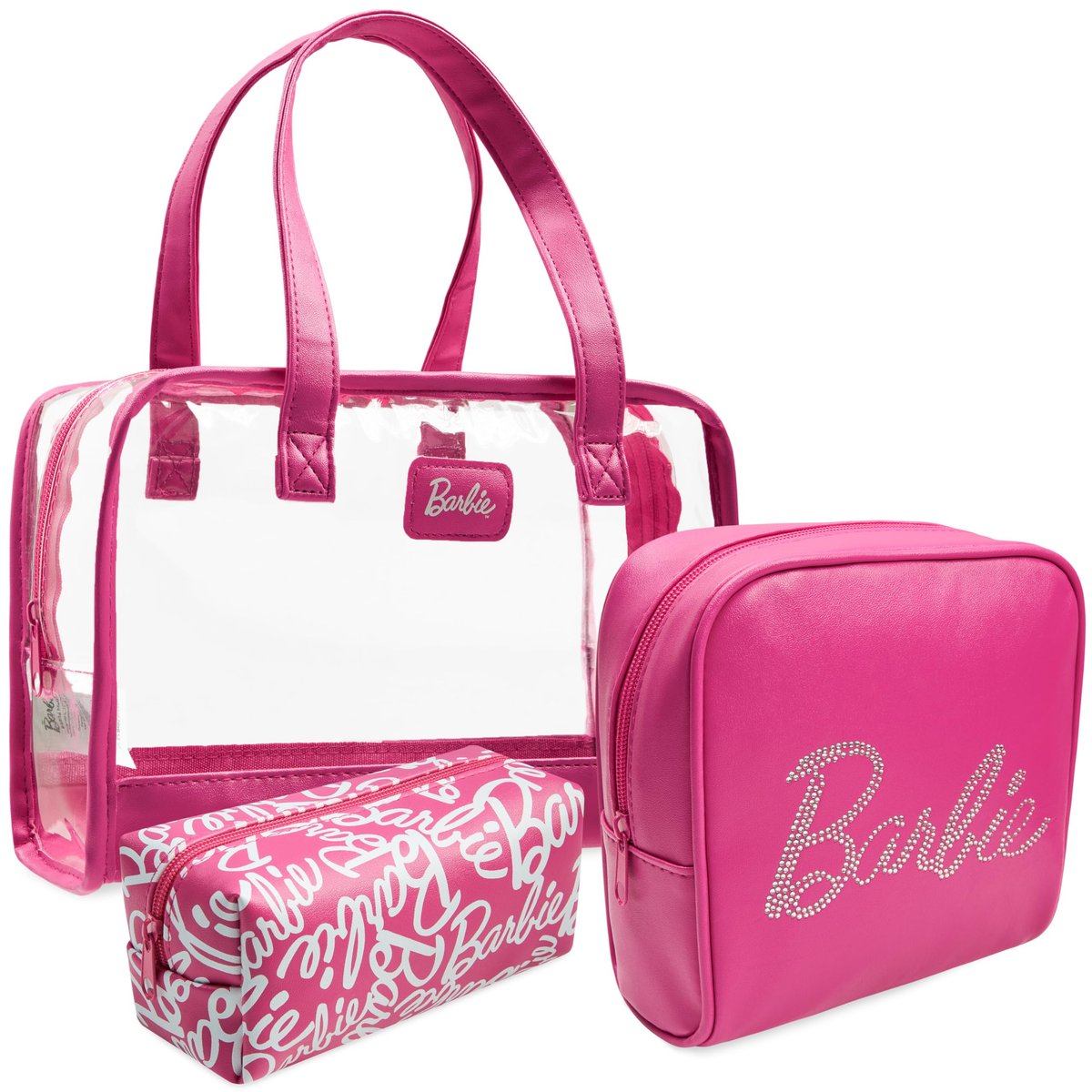 Get Trend Barbie Toiletry Bags Set of 3 - Pink Zipped Wash Bag & Cosmetic Case Holiday Essentials Avelisse