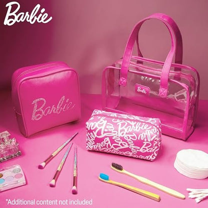 Get Trend Barbie Toiletry Bags Set of 3 - Pink Zipped Wash Bag & Cosmetic Case Holiday Essentials Avelisse