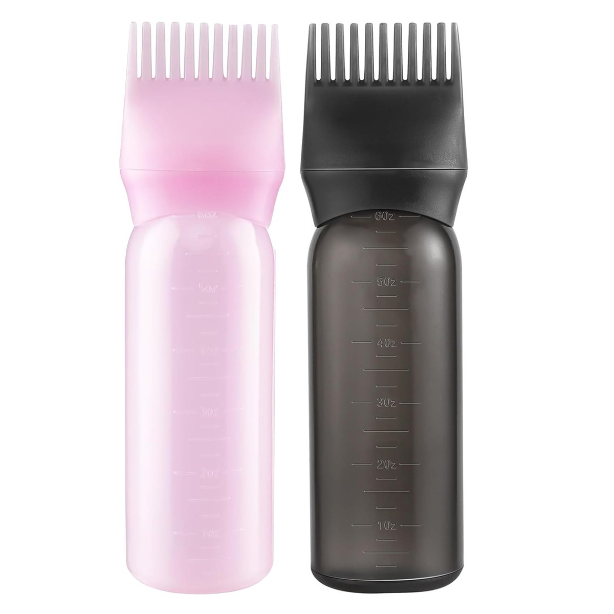 Pairswind 200ml Black & Pink Reusable Plastic Hair Oiling & Dye Application Bottle with Mist Spray & Continuous Spray, 2-Pack with Scalp Massage Comb - görsel 1