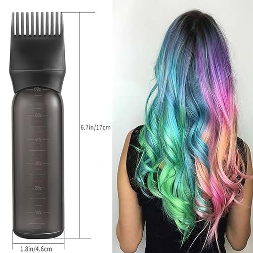 Pairswind 200ml Black & Pink Reusable Plastic Hair Oiling & Dye Application Bottle with Mist Spray & Continuous Spray, 2-Pack with Scalp Massage Comb - görsel 6