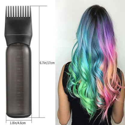 Pairswind 200ml Black & Pink Reusable Plastic Hair Oiling & Dye Application Bottle with Mist Spray & Continuous Spray, 2-Pack with Scalp Massage Comb