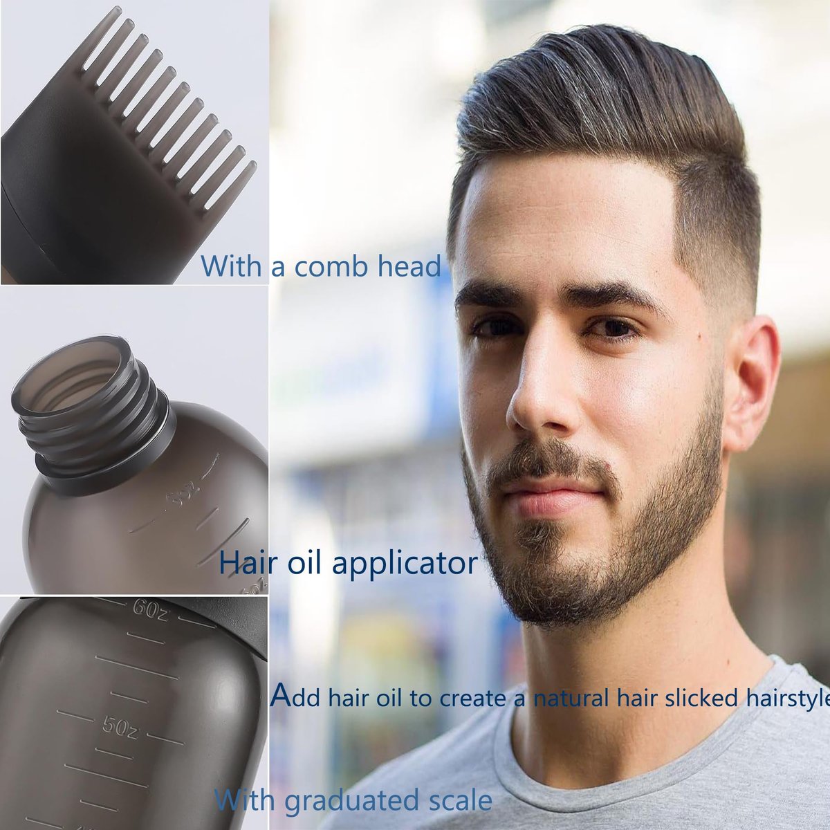 Pairswind 200ml Black & Pink Reusable Plastic Hair Oiling & Dye Application Bottle with Mist Spray & Continuous Spray, 2-Pack with Scalp Massage Comb - görsel 3
