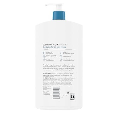 Lubriderm Daily Moisture Lotion + Pro-Ceramide with Shea Butter & Glycerin - Hydrating Face, Hand & Body Lotion, Light Scent, Non-Greasy, Twin Pack, 24 fl. oz (2 Pack) Avelisse