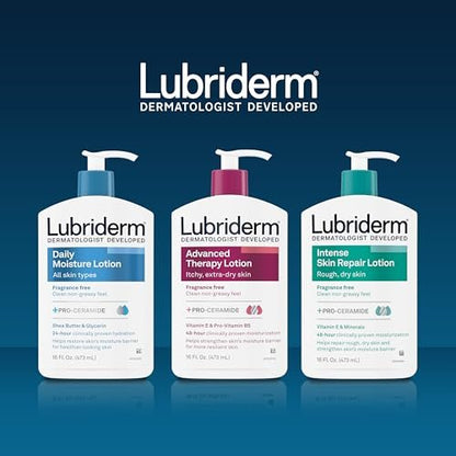 Lubriderm Daily Moisture Lotion + Pro-Ceramide with Shea Butter & Glycerin - Hydrating Face, Hand & Body Lotion, Light Scent, Non-Greasy, Twin Pack, 24 fl. oz (2 Pack) Avelisse