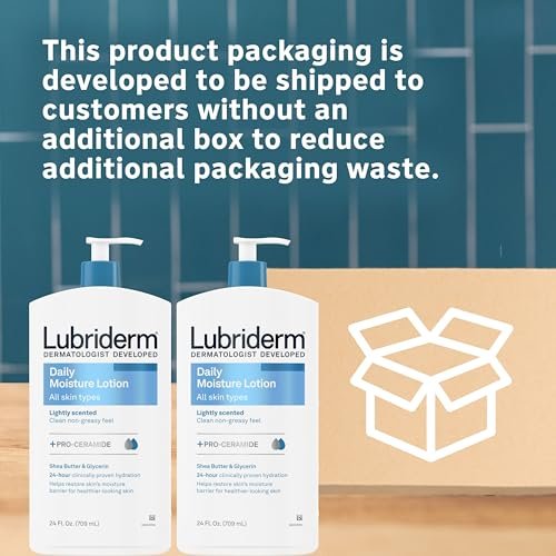 Lubriderm Daily Moisture Lotion + Pro-Ceramide with Shea Butter & Glycerin - Hydrating Face, Hand & Body Lotion, Light Scent, Non-Greasy, Twin Pack, 24 fl. oz (2 Pack) Avelisse