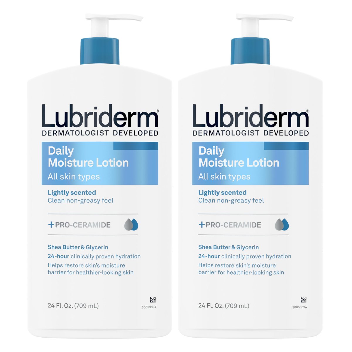 Lubriderm Daily Moisture Lotion + Pro-Ceramide with Shea Butter & Glycerin - Hydrating Face, Hand & Body Lotion, Light Scent, Non-Greasy, Twin Pack, 24 fl. oz (2 Pack) Avelisse
