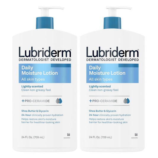 Lubriderm Daily Moisture Lotion + Pro-Ceramide with Shea Butter & Glycerin - Hydrating Face, Hand & Body Lotion, Light Scent, Non-Greasy, Twin Pack, 24 fl. oz (2 Pack) Avelisse