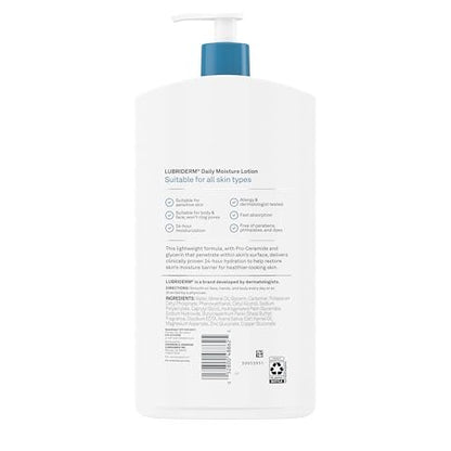 Lubriderm Daily Moisture Lotion + Pro-Ceramide with Shea Butter & Glycerin - Hydrating Face, Hand & Body Lotion, Light Scent, Non-Greasy, Twin Pack, 24 fl. oz (2 Pack) Avelisse