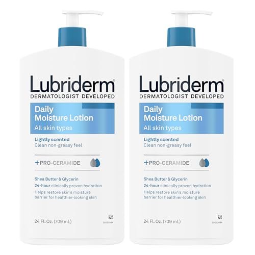 Lubriderm Daily Moisture Lotion + Pro-Ceramide with Shea Butter & Glycerin - Hydrating Face, Hand & Body Lotion, Light Scent, Non-Greasy, Twin Pack, 24 fl. oz (2 Pack) Avelisse