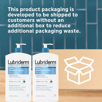 Lubriderm Daily Moisture Lotion + Pro-Ceramide with Shea Butter & Glycerin - Hydrating Face, Hand & Body Lotion, Light Scent, Non-Greasy, Twin Pack, 24 fl. oz (2 Pack) Avelisse