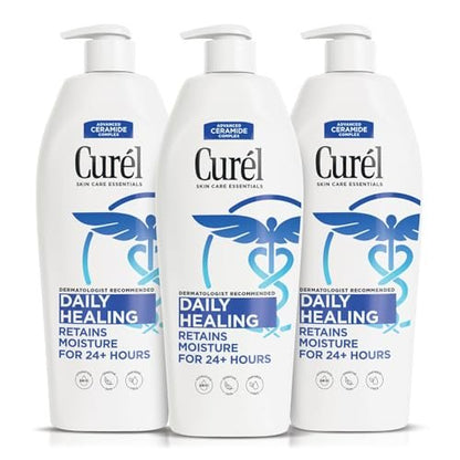 Curel Daily Healing Body Lotion for Dry Skin, Hydrating Body Lotion with Advanced Ceramides Complex, Dermatologist Recommended, 13 Oz, Pack of 3 Avelisse