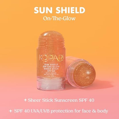 Kopari Sun Shield On-The-Glow Sheer Sunscreen Stick SPF 40 – Sweat & Water Resistant Roll-On Sunscreen for Face and Body with Vitamin E and Bisabolol, 1 oz Avelisse