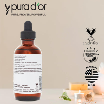 PURA D'OR Hyaluronic Acid Serum 3.3 oz – Deep Hydration Anti-Aging Facial Serum for Smooth, Plump Skin Avelisse