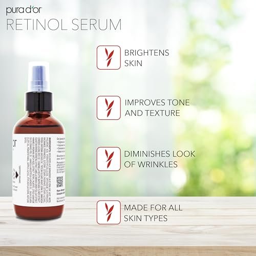PURA D'OR Retinol Serum Nighttime Facial Skincare – 3.3 oz Overnight Treatment with Aloe Vera & Botanical Extracts for Smoother Texture, Tone, Radiance Avelisse