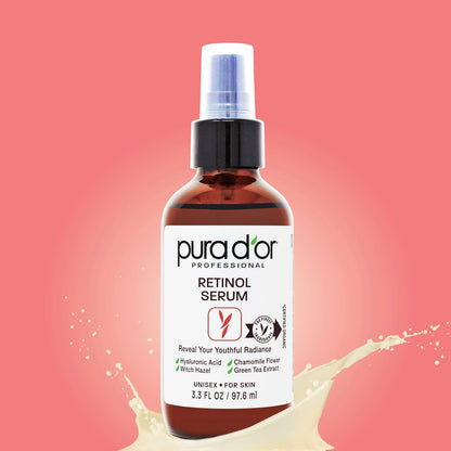 PURA D'OR Retinol Serum Nighttime Facial Skincare – 3.3 oz Overnight Treatment with Aloe Vera & Botanical Extracts for Smoother Texture, Tone, Radiance Avelisse