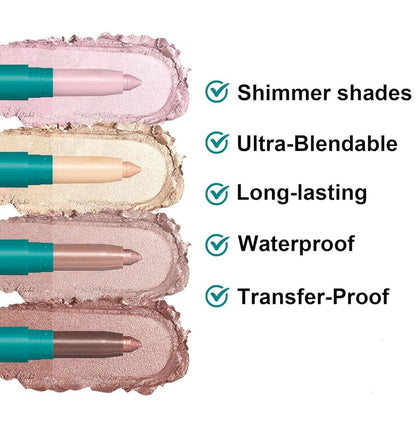 ProCover Eyeshadow Stick Set - 4-Piece Shimmer Creamy Long-Lasting Eye Makeup, Glitter Highlighter & Eye Liner