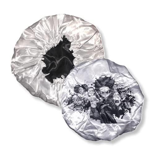 Anime Bonnet with Elastic Soft Band - Adjustable Silky Satin Bonnet for Sleeping, One Size, White Huey - görsel 2