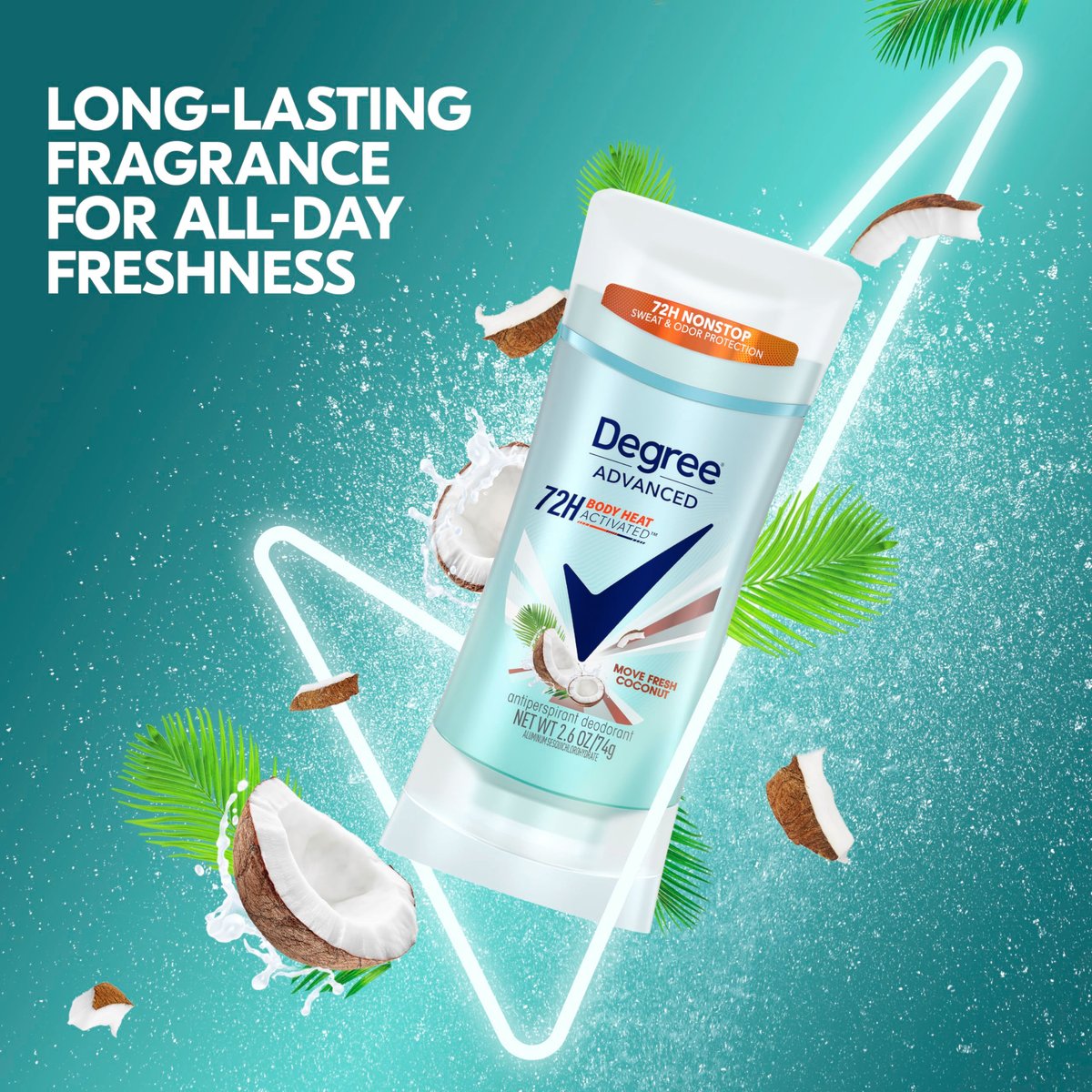 Degree Advanced Antiperspirant Deodorant Move Fresh Coconut, 4 Count, 72-Hour Sweat & Odor Protection for Women with MotionSense Technology, 2.6 oz each Avelisse