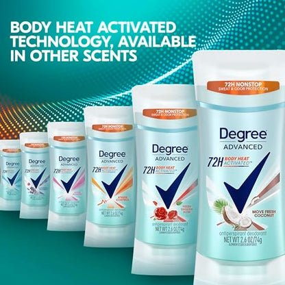 Degree Advanced Antiperspirant Deodorant Move Fresh Coconut, 4 Count, 72-Hour Sweat & Odor Protection for Women with MotionSense Technology, 2.6 oz each Avelisse