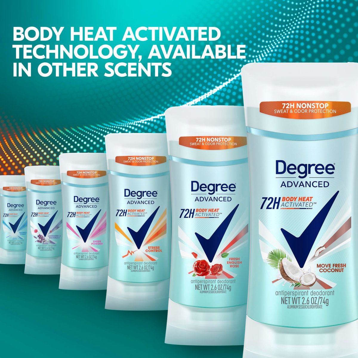 Degree Advanced Antiperspirant Deodorant Move Fresh Coconut, 4 Count, 72-Hour Sweat & Odor Protection for Women with MotionSense Technology, 2.6 oz each Avelisse
