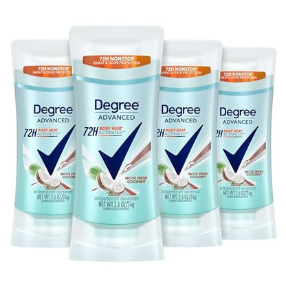 Degree Advanced Antiperspirant Deodorant Move Fresh Coconut, 4 Count, 72-Hour Sweat & Odor Protection for Women with MotionSense Technology, 2.6 oz each Avelisse