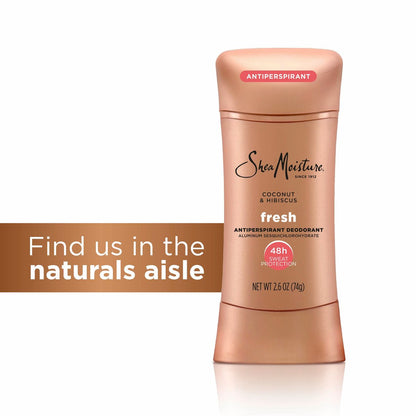 SheaMoisture Antiperspirant Deodorant Stick Fresh Coconut & Hibiscus 2 Count - 48HR Sweat & Odor Protection, No Parabens, No Mineral Oil, 2.6 oz Each