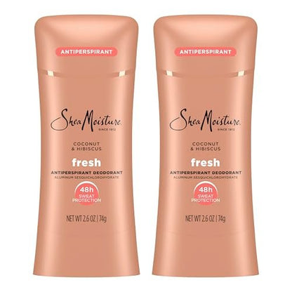 SheaMoisture Antiperspirant Deodorant Stick Fresh Coconut & Hibiscus 2 Count - 48HR Sweat & Odor Protection, No Parabens, No Mineral Oil, 2.6 oz Each
