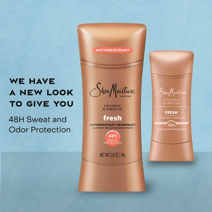 SheaMoisture Antiperspirant Deodorant Stick Fresh Coconut & Hibiscus 2 Count - 48HR Sweat & Odor Protection, No Parabens, No Mineral Oil, 2.6 oz Each