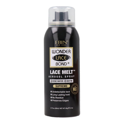 EBIN NEW YORK Wonder Lace Bond Lace Melt Aerosol Spray - Rose Water + Biotin Extra Firm Hold Wig Adhesive Spray, Soothing Hydrating Finish, 2.7 Fl Oz