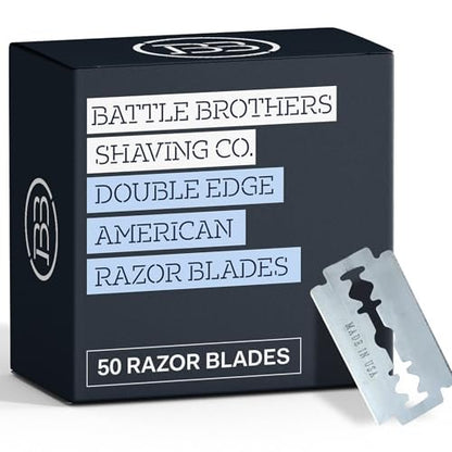 Made in USA Double Edge Razor Blades (50-Pack) – Stainless Steel, Smooth & Sharp | Fits All DE Safety Razors | Battle Brothers Avelisse