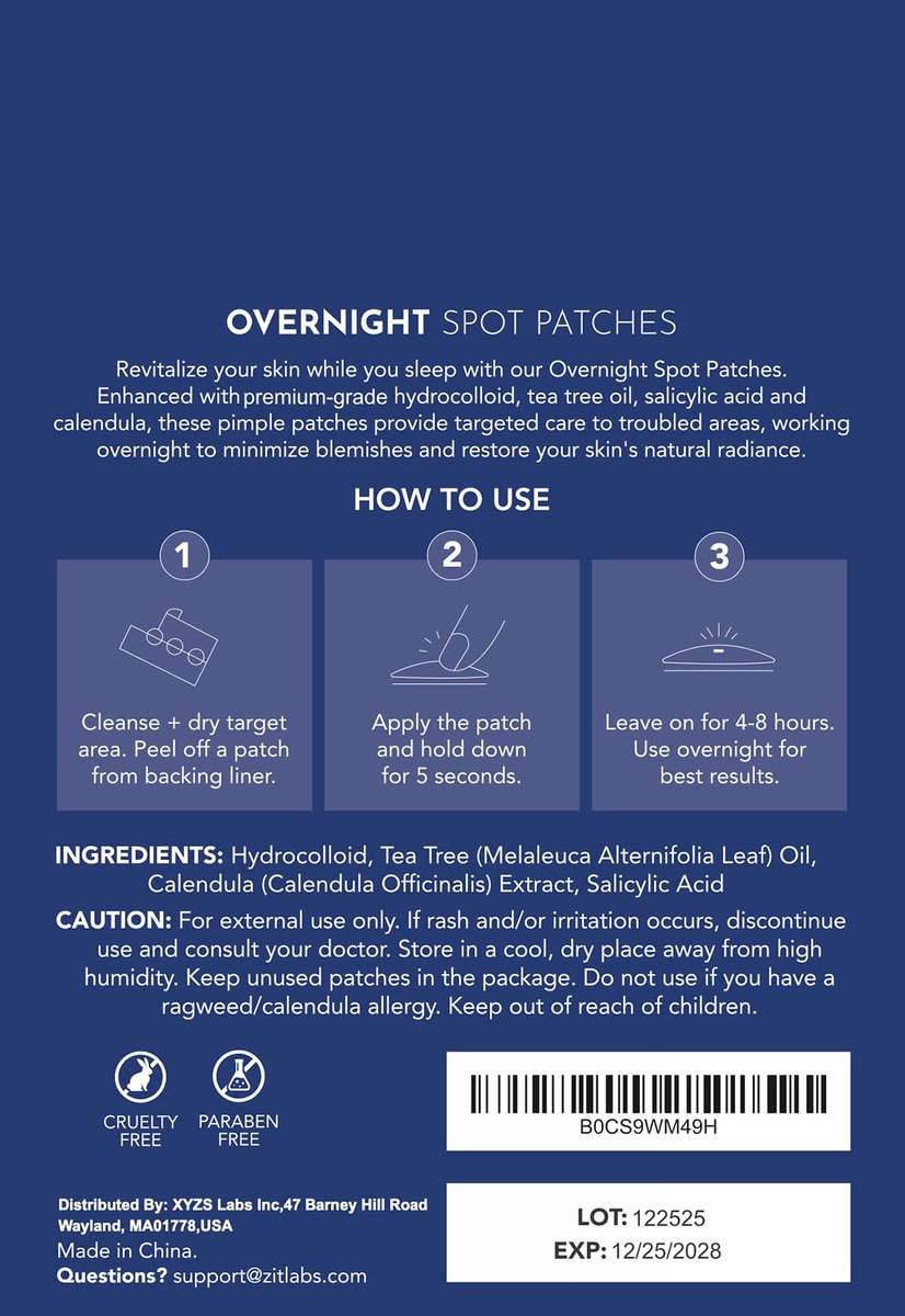 ZITLABS Pimple Patches for Face - Hydrocolloid Acne Patches with Tea Tree Oil & Salicylic Acid - Overnight PM Patches for Zits, Blemishes, Breakouts - Medical-Grade Hydrocolloid - Pack of 72 - görsel 3