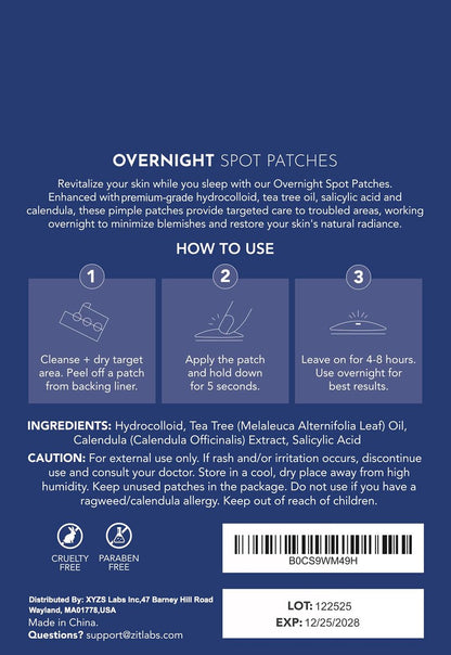 ZITLABS Pimple Patches for Face - Hydrocolloid Acne Patches with Tea Tree Oil & Salicylic Acid - Overnight PM Patches for Zits, Blemishes, Breakouts - Medical-Grade Hydrocolloid - Pack of 72