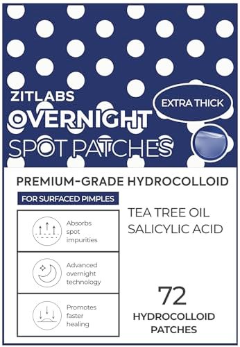 ZITLABS Pimple Patches for Face - Hydrocolloid Acne Patches with Tea Tree Oil & Salicylic Acid - Overnight PM Patches for Zits, Blemishes, Breakouts - Medical-Grade Hydrocolloid - Pack of 72 - görsel 2
