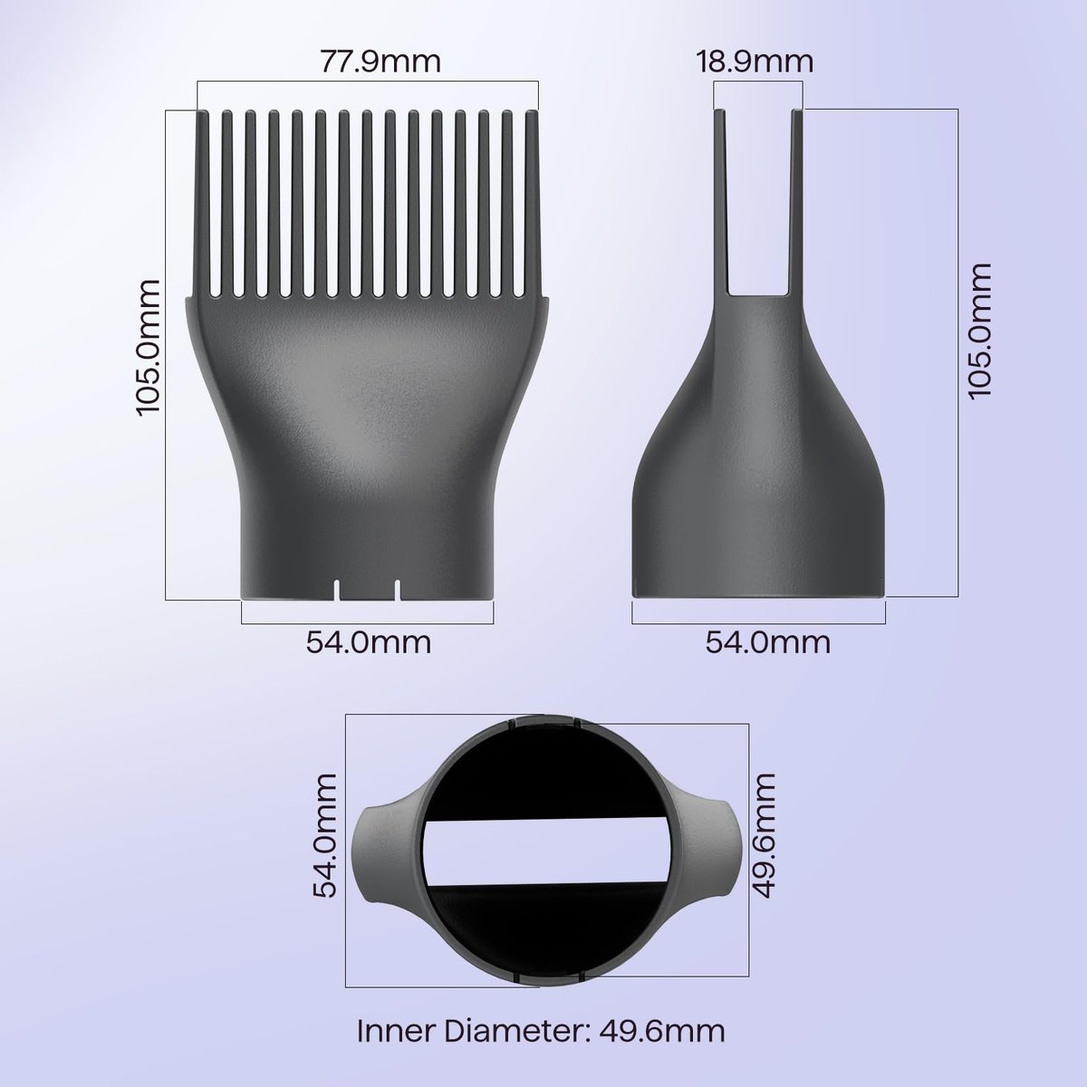 Wavytalk Grey Comb Nozzle – Compatible with Wavytalk Blown Away Ionic Hair Dryer (49.6mm Internal Diameter) - görsel 3