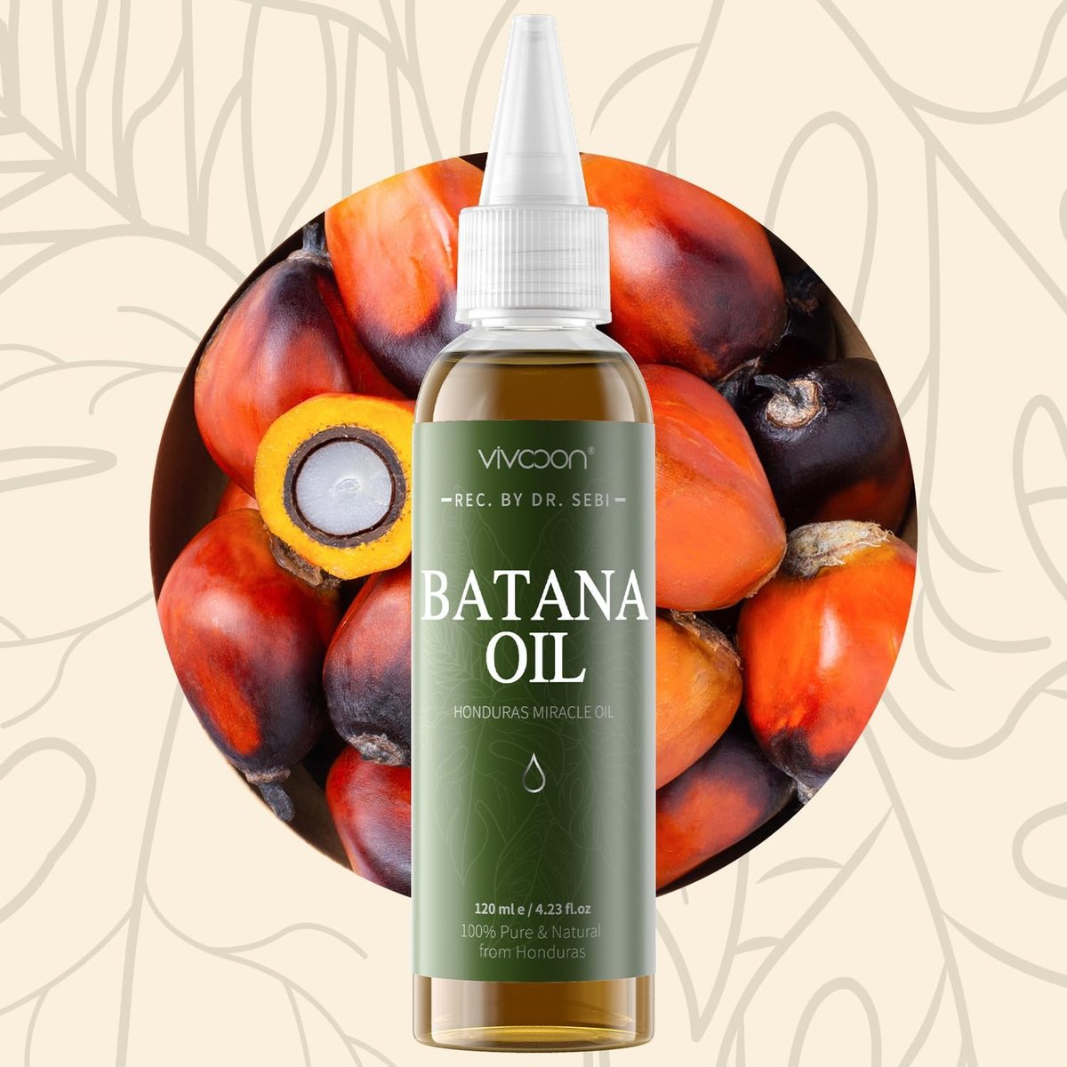 Vivccon 100% Pure & Natural Raw Batana Oil for Hair Growth - Dr. Sebi Organic from Honduras - Promotes Hair Thickness, Scalp & Skin Care - 4.23 fl oz with 2 Caps Avelisse