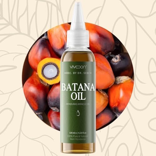 Vivccon 100% Pure & Natural Raw Batana Oil for Hair Growth - Dr. Sebi Organic from Honduras - Promotes Hair Thickness, Scalp & Skin Care - 4.23 fl oz with 2 Caps Avelisse