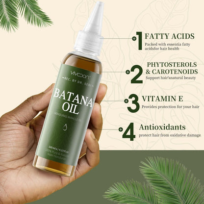 Vivccon 100% Pure & Natural Raw Batana Oil for Hair Growth - Dr. Sebi Organic from Honduras - Promotes Hair Thickness, Scalp & Skin Care - 4.23 fl oz with 2 Caps Avelisse