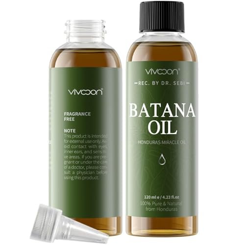Vivccon 100% Pure & Natural Raw Batana Oil for Hair Growth - Dr. Sebi Organic from Honduras - Promotes Hair Thickness, Scalp & Skin Care - 4.23 fl oz with 2 Caps Avelisse