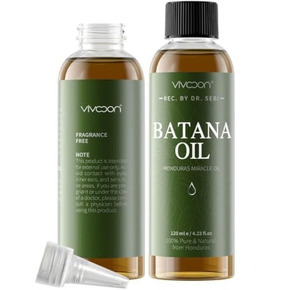 Vivccon 100% Pure & Natural Raw Batana Oil for Hair Growth - Dr. Sebi Organic from Honduras - Promotes Hair Thickness, Scalp & Skin Care - 4.23 fl oz with 2 Caps Avelisse
