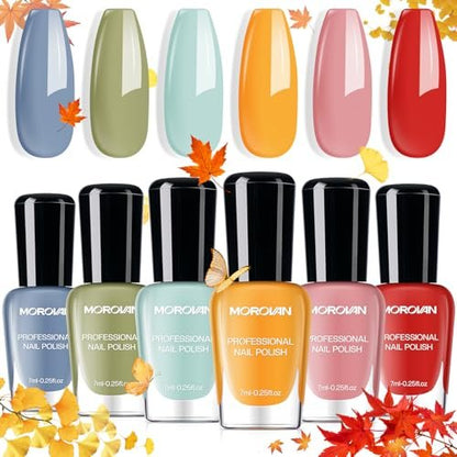 Morovan Nail Polish Set: Fall Quick Dry Fingernail Polish Kit - 6 Orange & Fall Shades, 0.06 oz Each, Glossy Finish, DIY Gift for Women