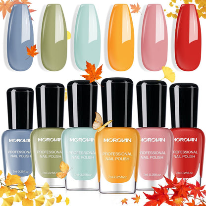 Morovan Nail Polish Set: Fall Quick Dry Fingernail Polish Kit - 6 Orange & Fall Shades, 0.06 oz Each, Glossy Finish, DIY Gift for Women
