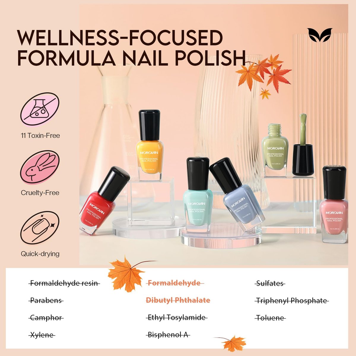 Morovan Nail Polish Set: Fall Quick Dry Fingernail Polish Kit - 6 Orange & Fall Shades, 0.06 oz Each, Glossy Finish, DIY Gift for Women - görsel 8