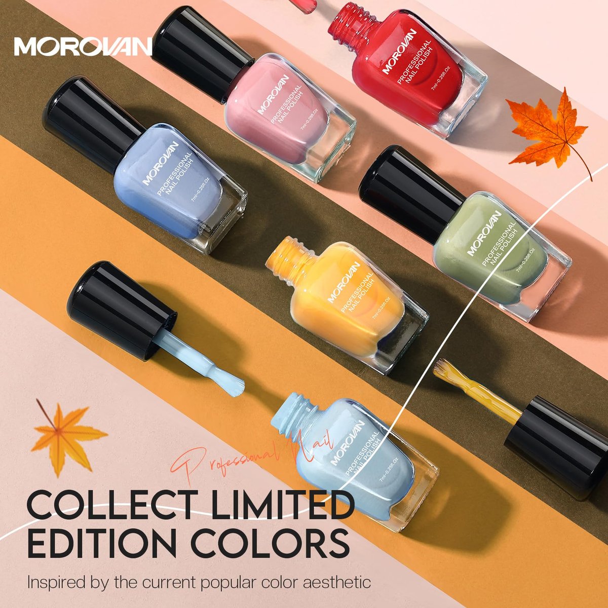 Morovan Nail Polish Set: Fall Quick Dry Fingernail Polish Kit - 6 Orange & Fall Shades, 0.06 oz Each, Glossy Finish, DIY Gift for Women - görsel 6
