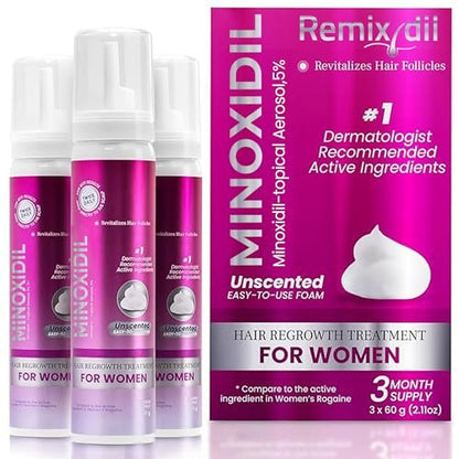 Minoxidil for Women 5% Hair Growth Treatment | Unscented Topical Foam | 3-Month Supply | Dermatologist Recommended Avelisse