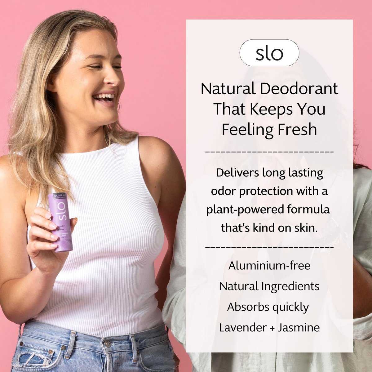 Slo Natural Deodorant - Lavender + Jasmine, All Natural Ingredients, Vegan & Cruelty Free, 1.94 oz - görsel 3