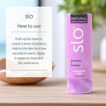 Slo Natural Deodorant - Lavender + Jasmine, All Natural Ingredients, Vegan & Cruelty Free, 1.94 oz