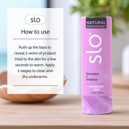 Slo Natural Deodorant - Lavender + Jasmine, All Natural Ingredients, Vegan & Cruelty Free, 1.94 oz
