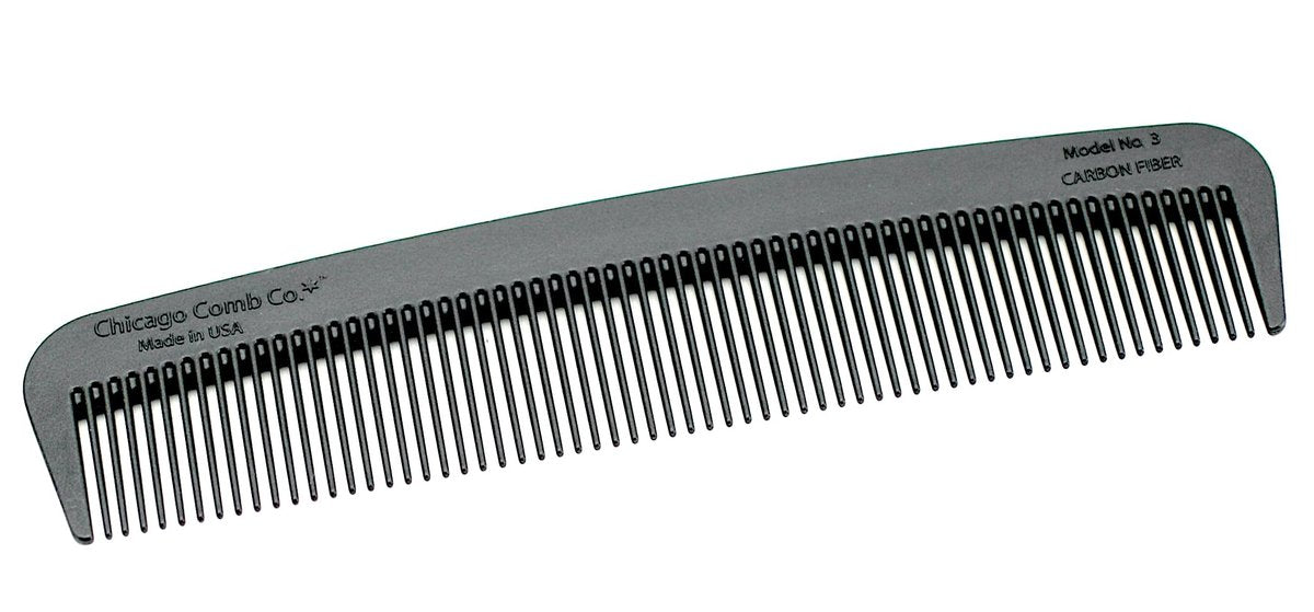 Chicago Comb Model 3 Carbon Fiber Fine-Tooth Comb – Made in USA, Anti-Static, 5.5 Inches (14 cm) – EDC Pocket Travel Comb for Hair and Beards Avelisse