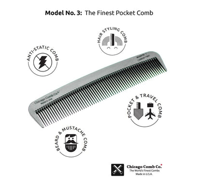 Chicago Comb Model 3 Carbon Fiber Fine-Tooth Comb – Made in USA, Anti-Static, 5.5 Inches (14 cm) – EDC Pocket Travel Comb for Hair and Beards Avelisse