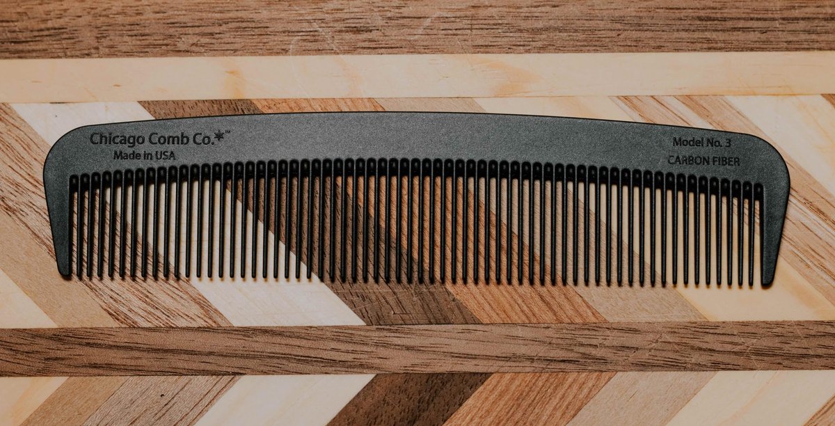 Chicago Comb Model 3 Carbon Fiber Fine-Tooth Comb – Made in USA, Anti-Static, 5.5 Inches (14 cm) – EDC Pocket Travel Comb for Hair and Beards Avelisse